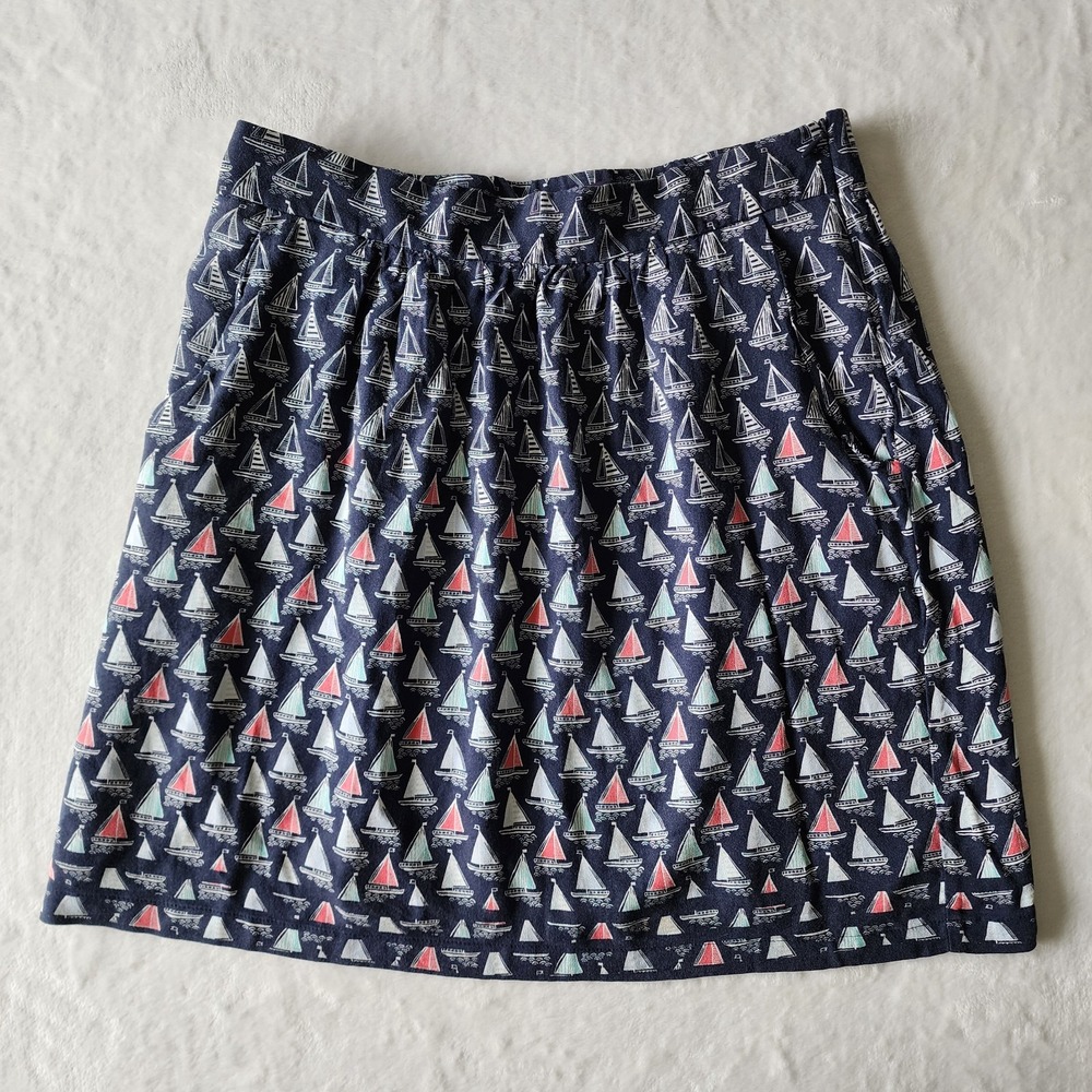 Promod Sail Boat Skirt‎ Womens Medium Boating Yacht Ocean Pleated Skater Casual